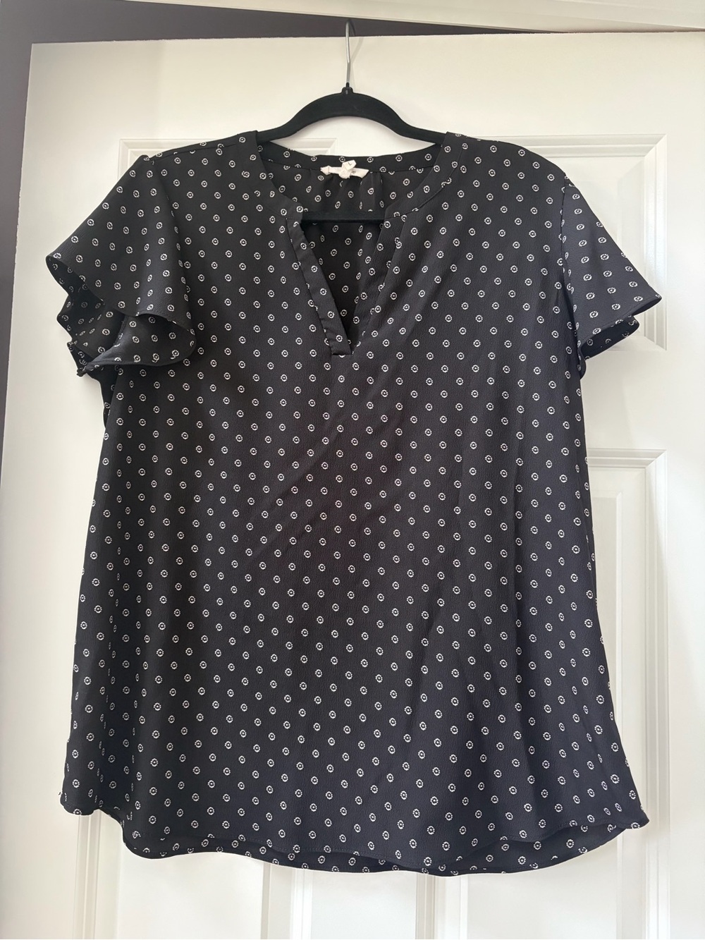 Maurices Black Dot Print Short Sleeve V-Neck Blouse